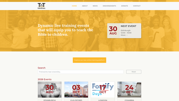 Screenshot of the Tnt Ministries website