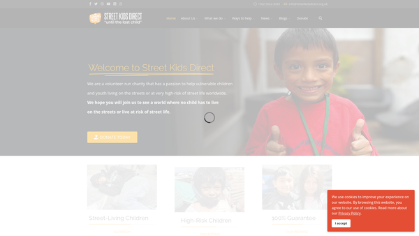 Screenshot of the Street Kids Direct website