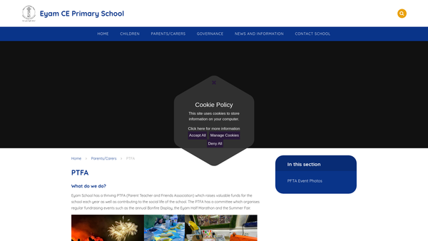 Screenshot of the Eyam C Of E (C) Primary School PTFA website