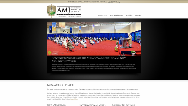 Screenshot of the Ahmadiyya Muslim Jamaat International website