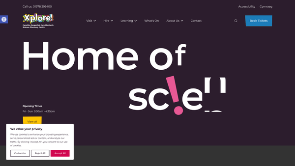 Screenshot of the North Wales Science website