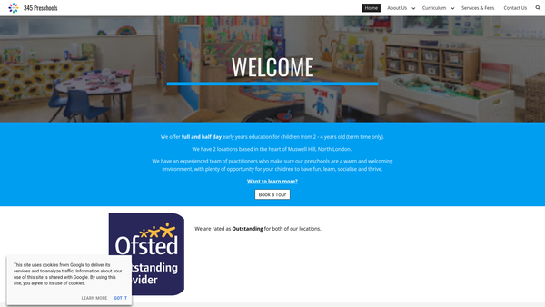 Screenshot of the 345 Preschools Limited website