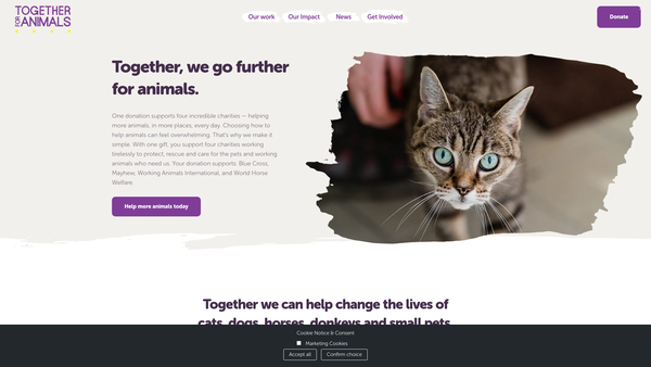 Screenshot of the Together For Animals website