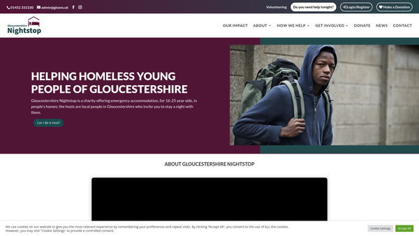 Screenshot of the Gloucestershire Nightstop website