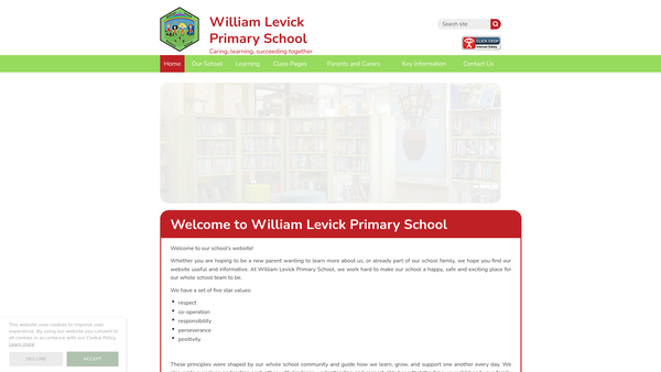 Screenshot of the William Levick School PTFA website