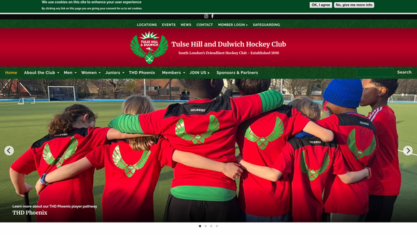 Screenshot of the Tulse Hill & Dulwich Hockey Club Limited website