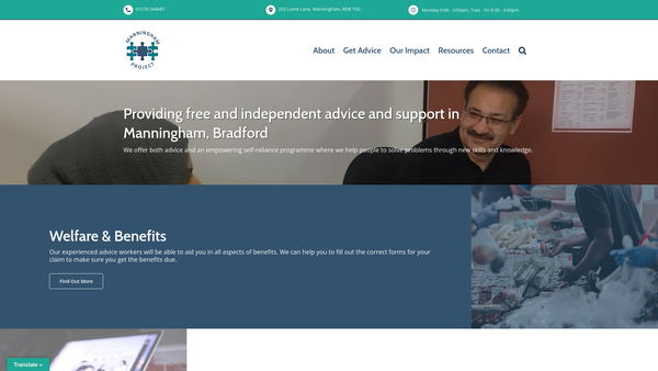 Screenshot of the Manningham Project Limited website
