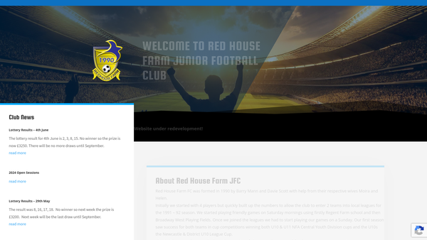 Screenshot of the Redhouse Farm Junior Football Club website