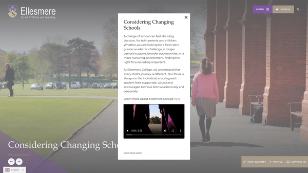 Screenshot of the Ellesmere College Limited website