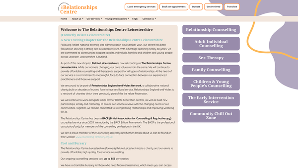 Screenshot of the The Relationships Centre Leicestershire website
