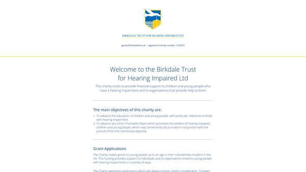 Screenshot of the Birkdale Trust For Hearing Impaired Ltd website