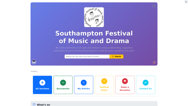 Screenshot of the Southampton Festival Of Music And Drama website