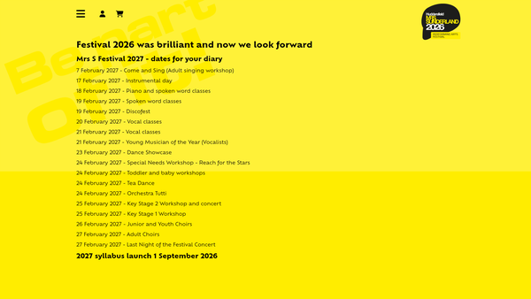 Screenshot of the The Mrs Sunderland Music Festival website