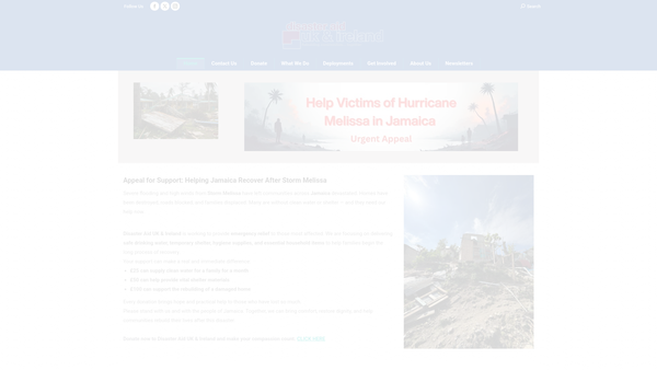 Screenshot of the Disaster Aid UK & Ireland website