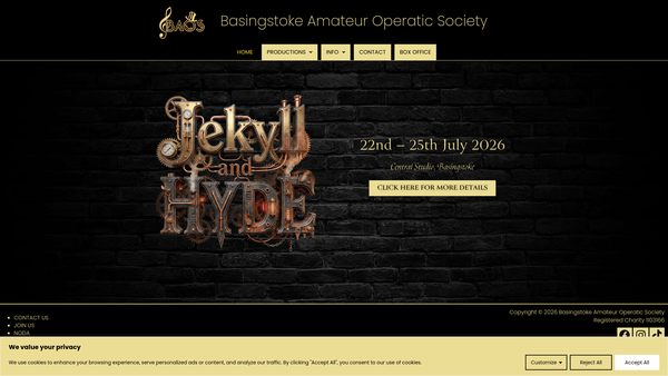 Screenshot of the Basingstoke Amateur Operatic Society website