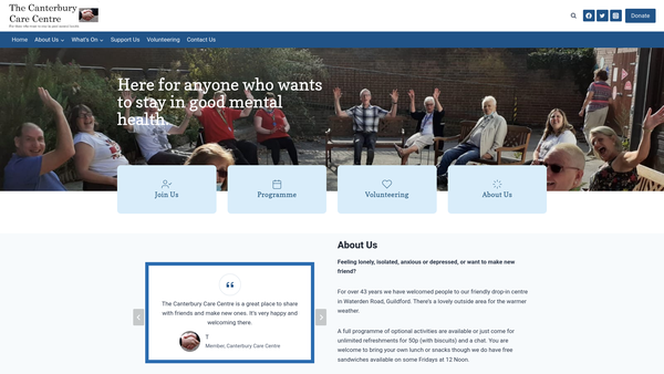 Screenshot of the South West Surrey Association For Mental Health Limited website