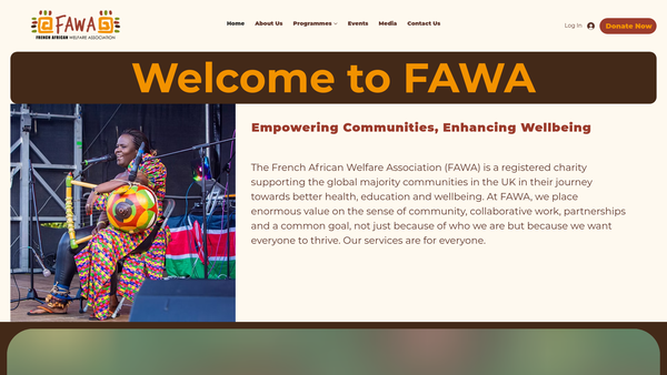 Screenshot of the French-African Welfare Association Fawa website