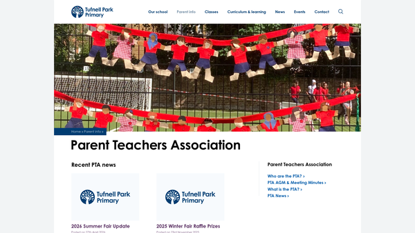 Screenshot of the Tufnell Park Primary School Parent Teachers Association website