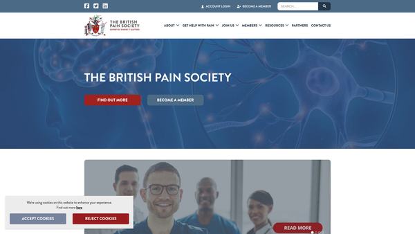 Screenshot of the The British Pain Society website