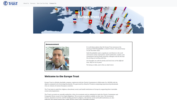 Screenshot of the Europe Trust website