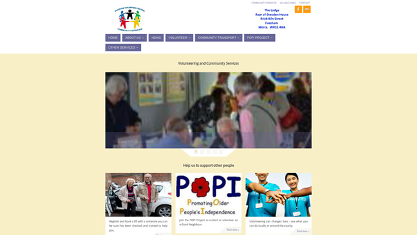 Screenshot of the Evesham Volunteer Centre website