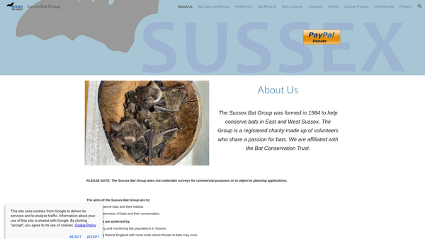 Screenshot of the The Sussex Bat Group website