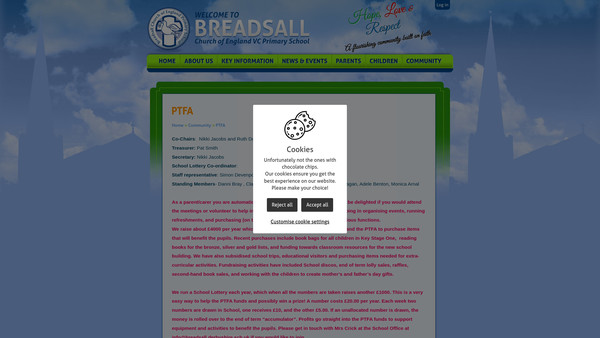 Screenshot of the Breadsall C.E. Primary School PTFA website