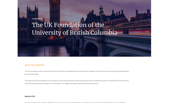 Screenshot of the The UK Foundation Of The University Of British Columbia website