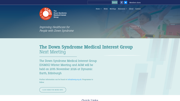Screenshot of the Downs Syndrome Medical Interest Group website