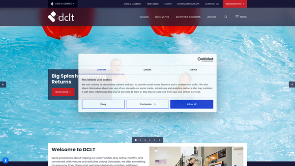 Screenshot of the Doncaster Culture And Leisure Trust website