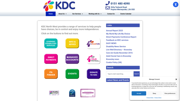 Screenshot of the Kdc North West website