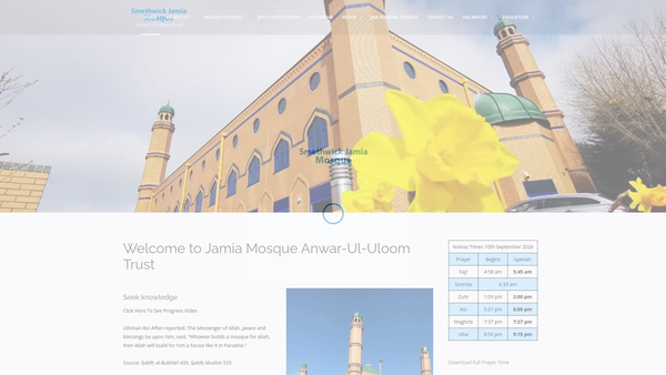 Screenshot of the Jamia Mosque Anwar-Ul-Loom Trust website