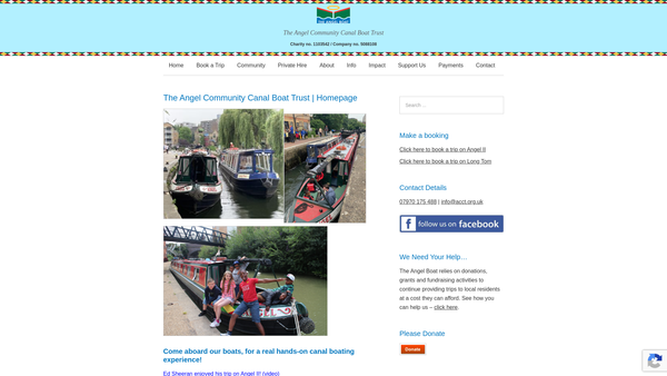 Screenshot of the Angel Community Canal Boat Trust website