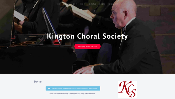 Screenshot of the Kington Choral Society website