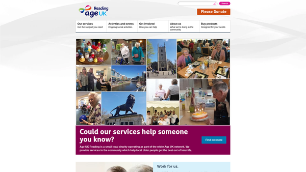Screenshot of the Age Concern Reading website