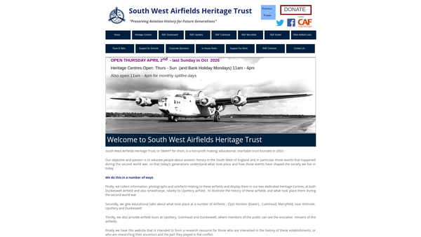 Screenshot of the South West Airfields Heritage Ltd website