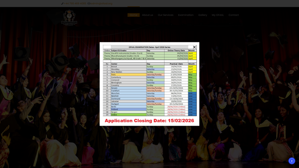 Screenshot of the Oriental Fine Arts Academy Of London website
