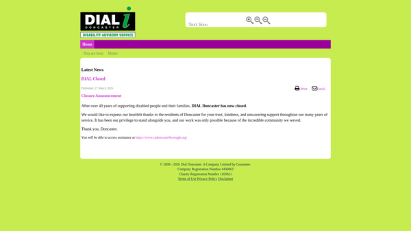Screenshot of the Dial Doncaster website