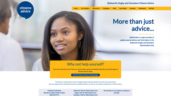 Screenshot of the Bedworth, Rugby And Nuneaton Citizens Advice Bureau website