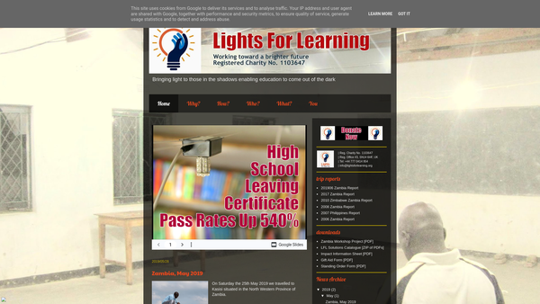 Screenshot of the Lights For Learning website