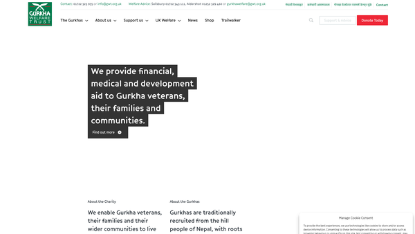 Screenshot of the The Gurkha Welfare Trust website