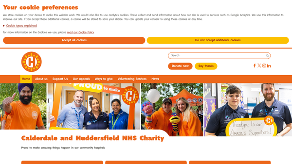Screenshot of the Calderdale And Huddersfield NHS Foundation Trust Charitable Funds website
