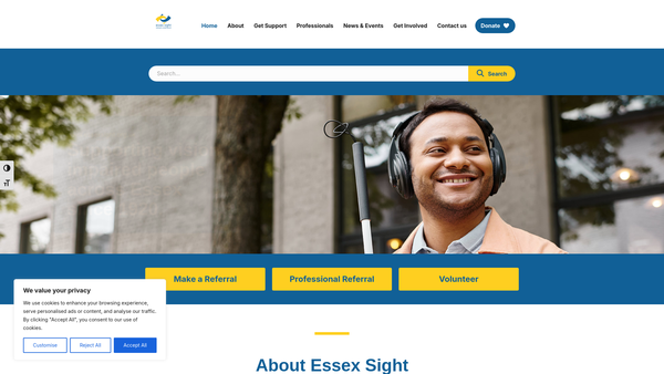 Screenshot of the Essex Blind Charity website