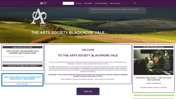 Screenshot of the The Arts Society Blackmore Vale website