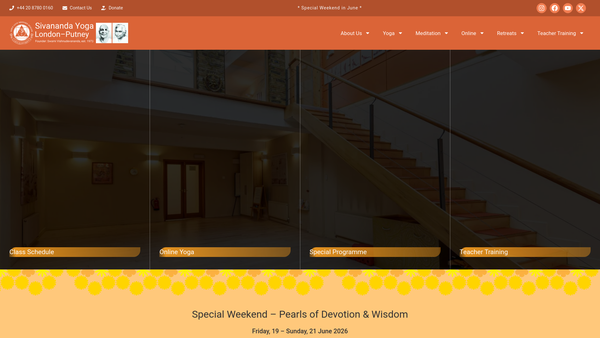 Screenshot of the Sivananda Yoga Vedanta Centre website