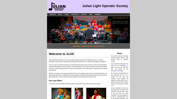 Screenshot of the Julian Light Operatic Society website