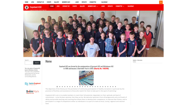 Screenshot of the Copeland Amateur Swimming Club website
