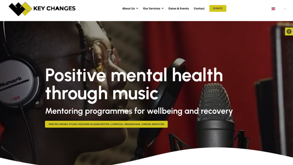 Screenshot of the Key Changes: Positive Mental Health Through Music Limited website