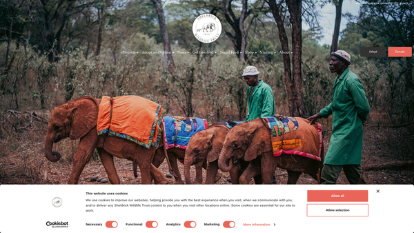 Screenshot of the Sheldrick Wildlife Trust UK website