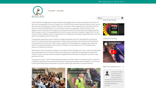 Screenshot of the Garston Adventure Playground website